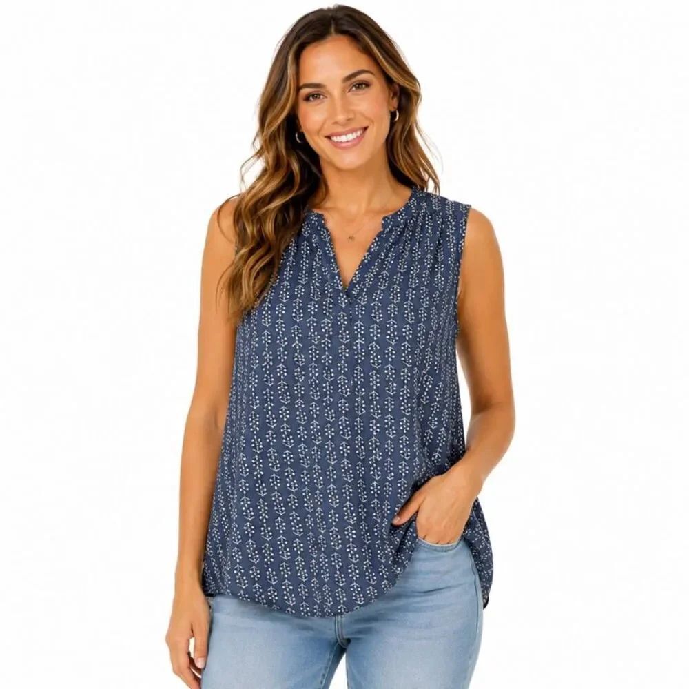 Maurices Blue Sleeveless Print Blouse Medium